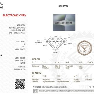 Diamante naturale IGI 0.50 G VS1 VGVGVG VSL