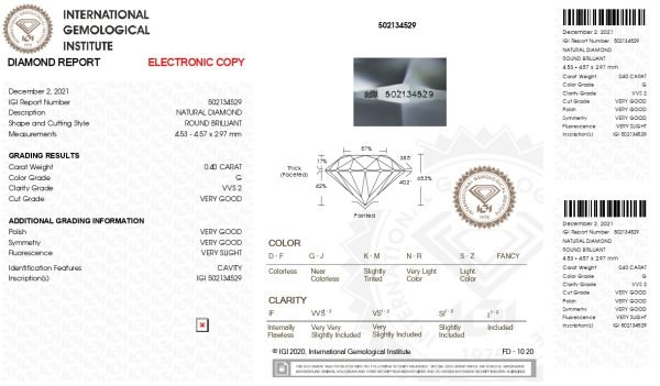 Diamante Naturale IGI 0.40 G VVS2 VGVGVG VSL